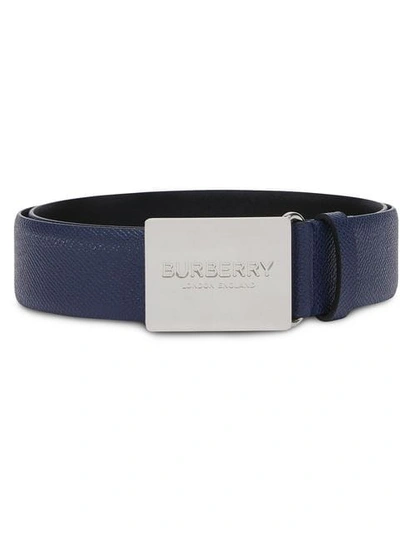 Shop Burberry Plaque Buckle Grainy Leather Belt In Blue