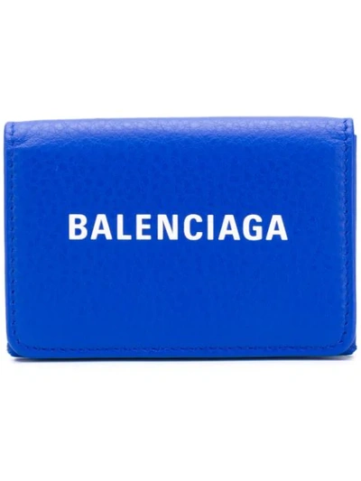 Shop Balenciaga Everyday Logo Wallet In Blue