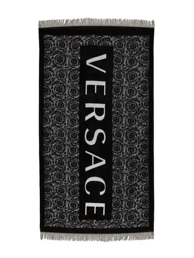 Shop Versace Logo Beach Towel In Black