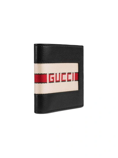Shop Gucci Stripe Leather Wallet In Black