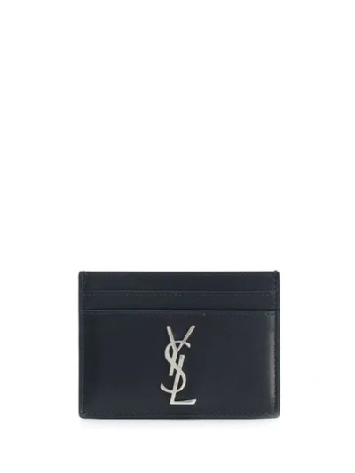 Shop Saint Laurent Logo Plaque Cardholder In Blue