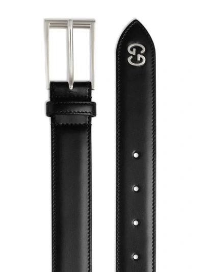 Shop Gucci Leather Belt With Gg Detail In Black