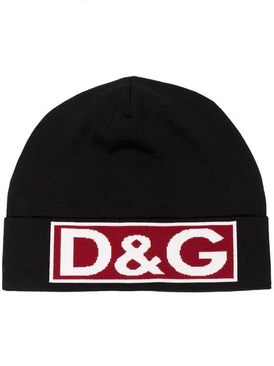 Shop Dolce & Gabbana Black, Red And White Logo Wool Hat