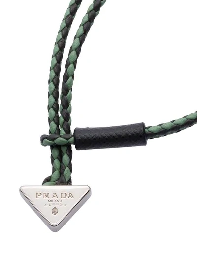 Shop Prada Braided Leather Bracelet In Grey