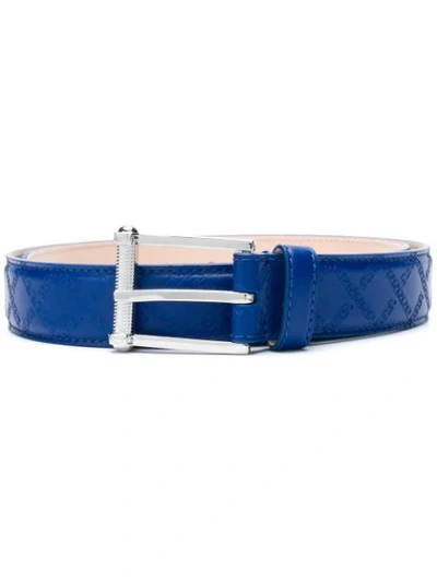 Shop Versace Embossed Buckle Belt In Blue