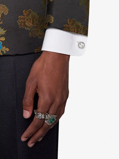 Shop Gucci Interlocking G Textured-edge Cufflinks In Metallic