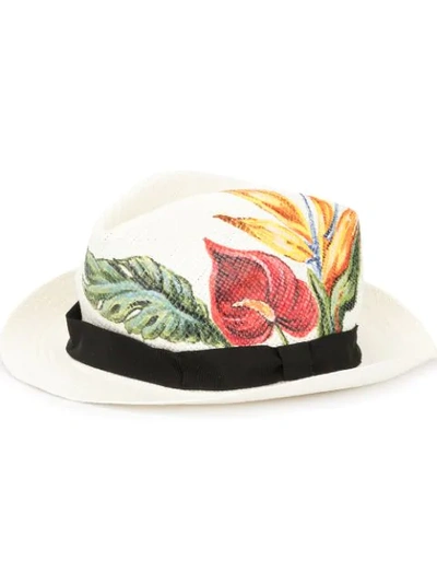 Shop Dolce & Gabbana Anthurium Print Panama Hat In White