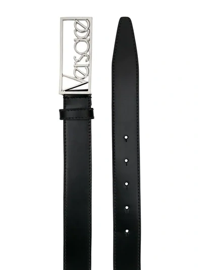 Versace Black Logo Buckle Leather Belt In Black