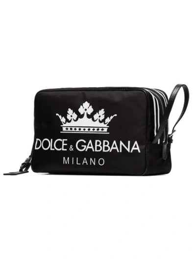 Shop Dolce & Gabbana Black Dg Logo Leather Wash Bag