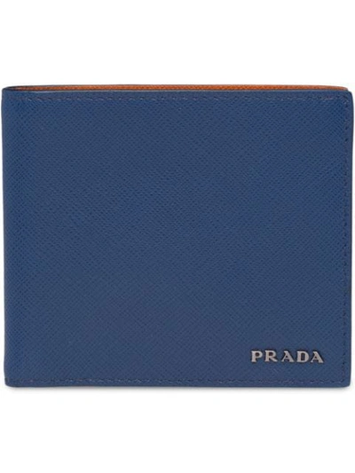 Shop Prada Leather Wallet In Blue