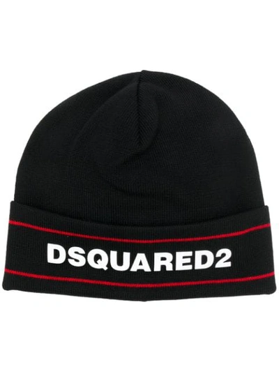 Shop Dsquared2 Logo Print Beanie In Black