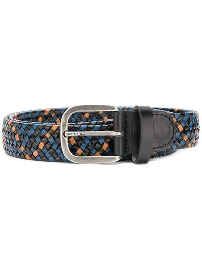 Shop Etro Colour-block Woven Belt In Blue