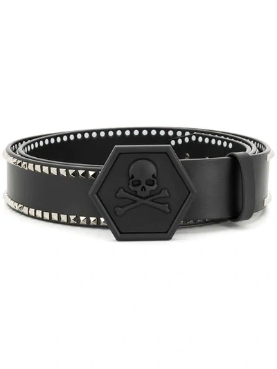 Shop Philipp Plein Logo Plaque Studded Belt In Black