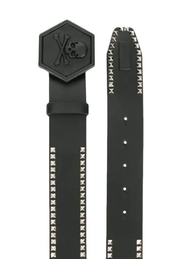 Shop Philipp Plein Logo Plaque Studded Belt In Black