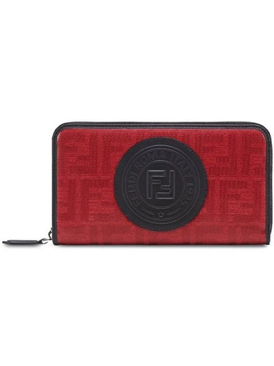 Shop Fendi Logo Patch Jacquard Zip Around Wallet In Red