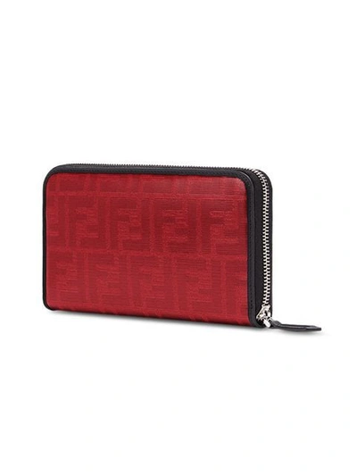 Shop Fendi Logo Patch Jacquard Zip Around Wallet In Red