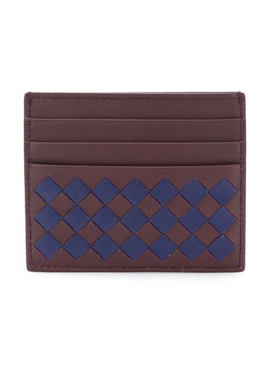 Shop Bottega Veneta Two Tone Woven Cardholder - Brown