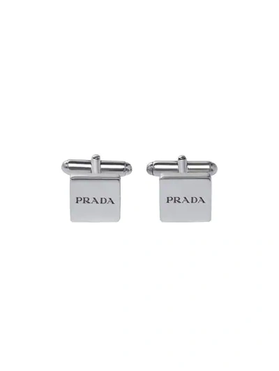 Shop Prada Logo Engraved Cufflinks In Metallic