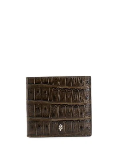 Shop Alexander Mcqueen Bi-fold Crocodile Style Wallet - Brown