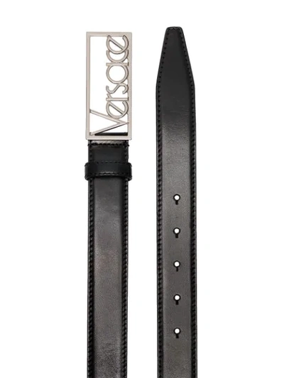 Shop Versace Black Logo Buckle Leather Belt