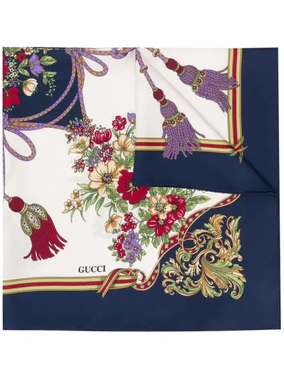 Shop Gucci Floral Print Silk Scarf - Blue