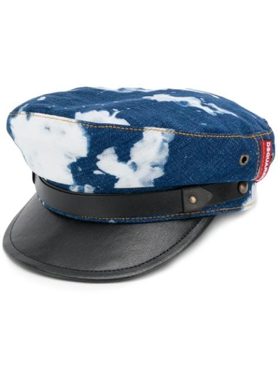 Shop Dsquared2 Bleached Denim Hat In Blue