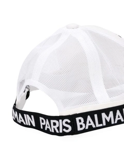 Shop Balmain Logo Stripe Cap In White