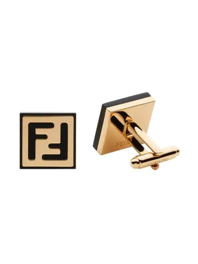 Shop Fendi Enamel Logo Cufflinks In F0a1f-soft Gold+black