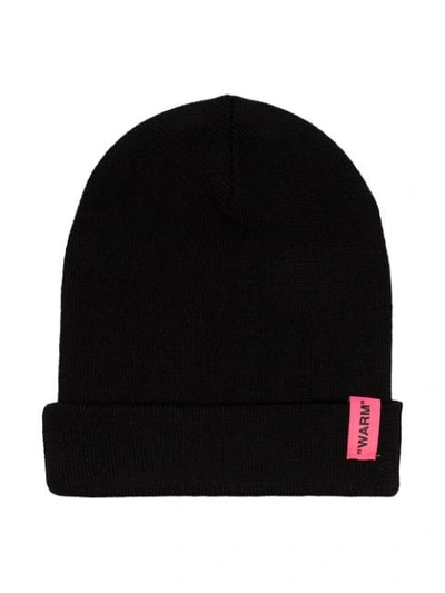 Shop Off-white Knitted Logo Beanie Hat - Black