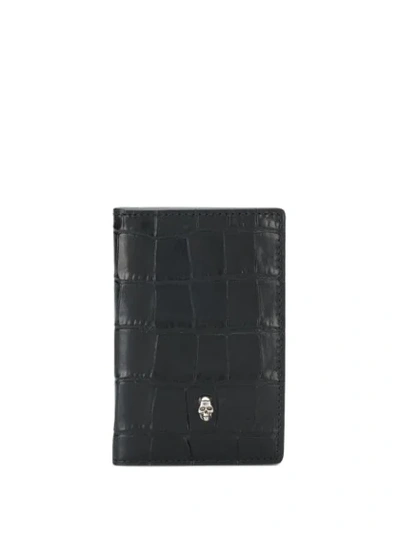 ALEXANDER MCQUEEN CROCODILE-EMBOSSED CARD HOLDER - 黑色