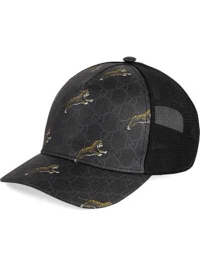 Shop Gucci Tiger Printed Baseball Cap In Black