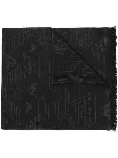 Shop Emporio Armani Embroidered Eagle Scarf In Black