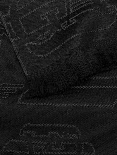 Shop Emporio Armani Embroidered Eagle Scarf In Black