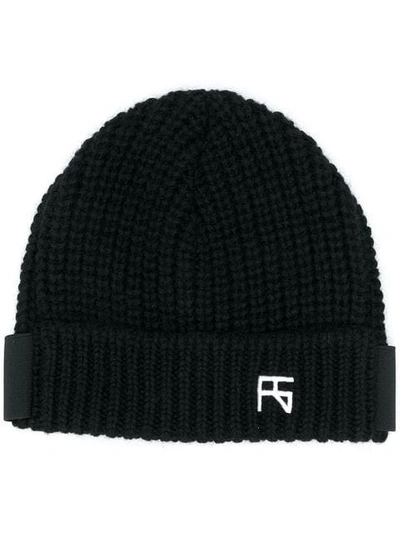 Shop Raf Simons Logo Beanie Hat - Black