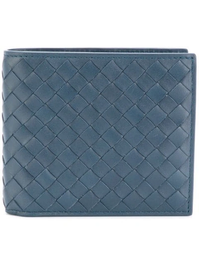 Shop Bottega Veneta Denim Intrecciato Coin Purse Bi-fold Wallet In Blue