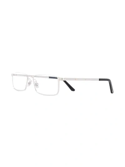 Shop Cartier Rectangular Frame Glasses In Silver