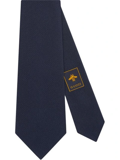 Shop Gucci Silk Tie With  Badge In Blue