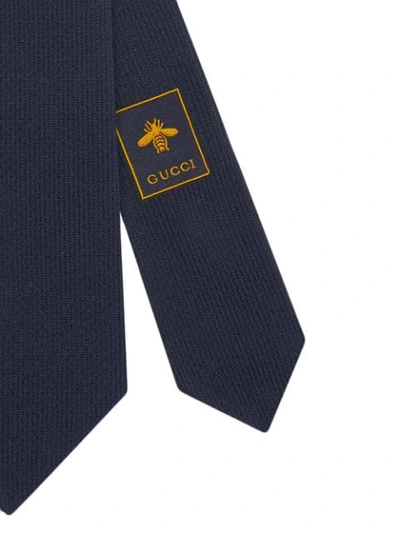 Shop Gucci Silk Tie With  Badge In Blue