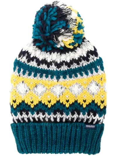 Shop Woolrich Embroidered Beanie Hat In 2721 Multicolore