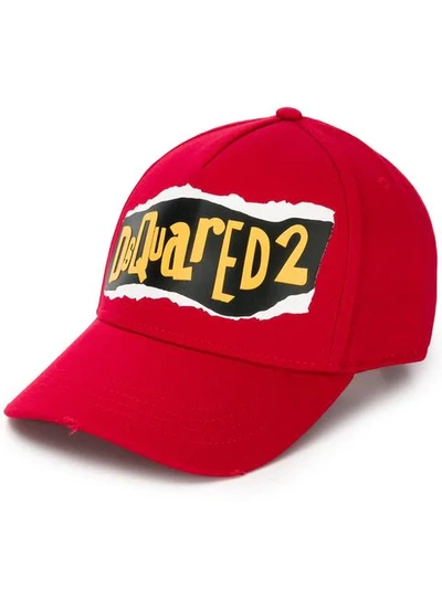 Shop Dsquared2 Torn Logo Baseball Cap In Red