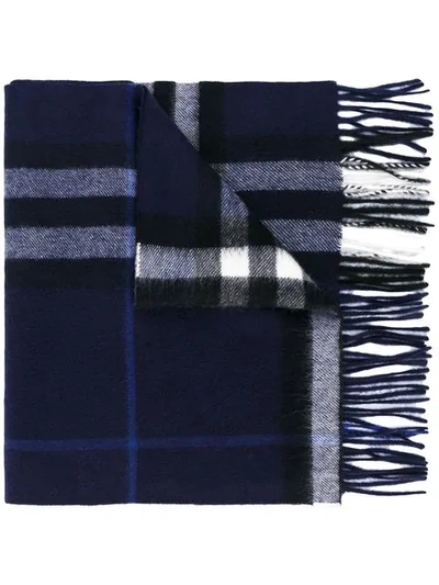 Shop Burberry The Classic Check Cashmere Scarf In Blue
