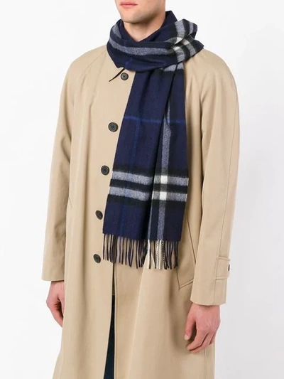 Shop Burberry The Classic Check Cashmere Scarf In Blue