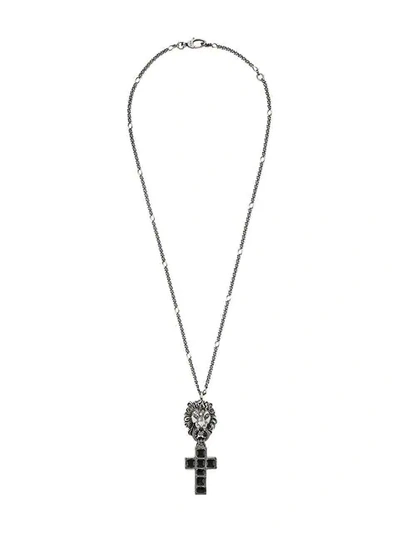 Shop Gucci Lion Head Necklace In Silver
