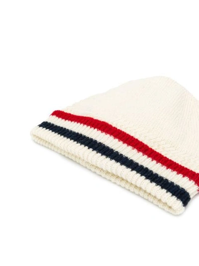 THOM BROWNE KNITTED STRIPE BEANIE - 白色