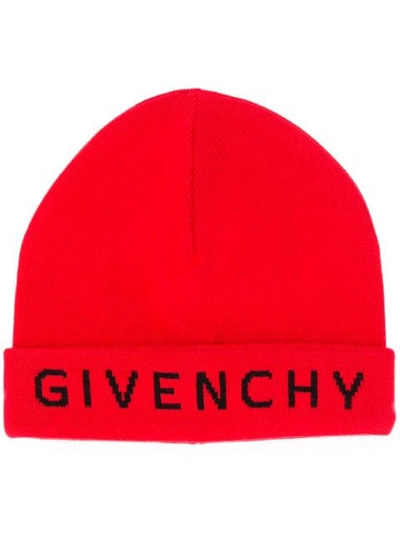 Shop Givenchy Logo Beanie In Red