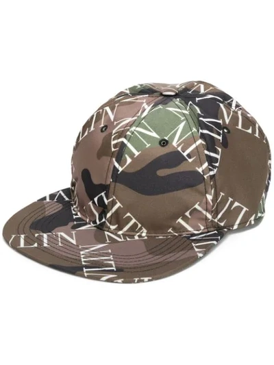 VALENTINO CAMOUFLAGE LOGO GRID PRINT HAT - 绿色