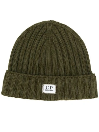 Shop C.p. Company Ribbed Logo Hat In Green