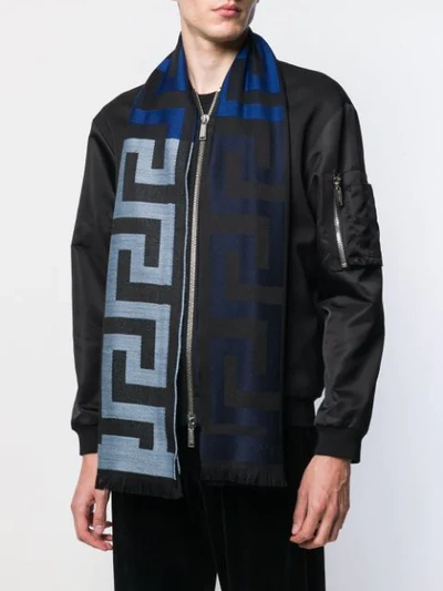 Shop Versace Greek Key Intarsia Scarf In Black