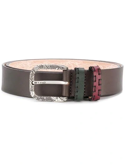 Shop Etro Engraved Paisley Buckle Belt - Brown