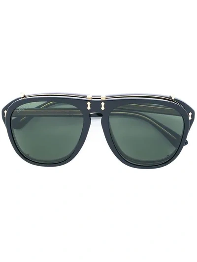 Shop Gucci Eyewear Clip On Lens Convertible Sunglasses - Black